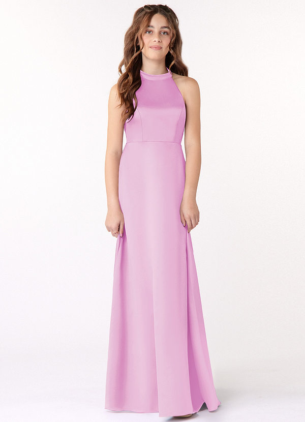 Azazie Laurel Junior Vestido de Rosa Caramelo de Satin Mate de Corte en A image1