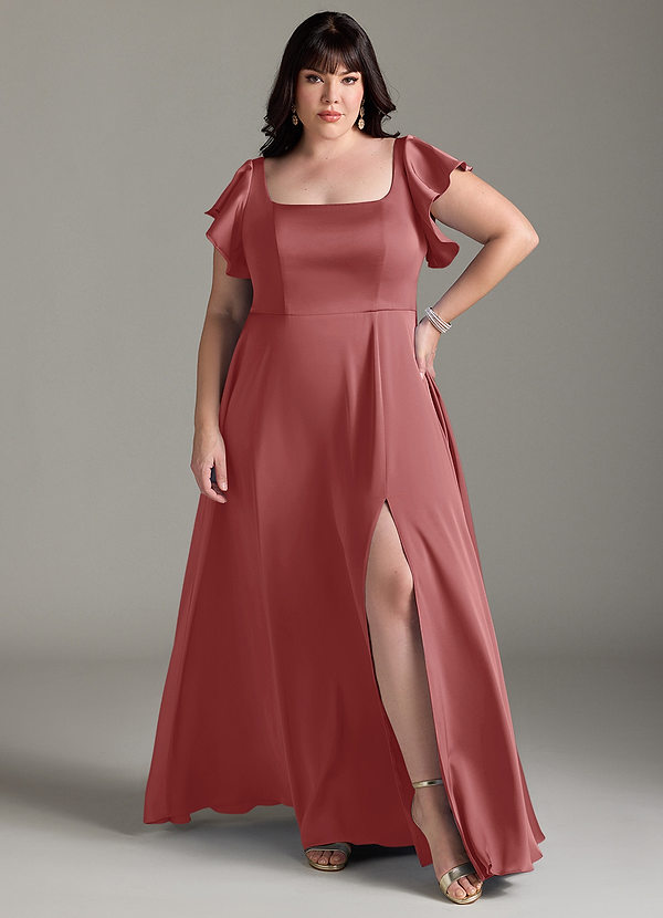 Azazie Bondi Bridesmaid Dresses Antique Rose A-Line Bow Stretch Satin Dress image1