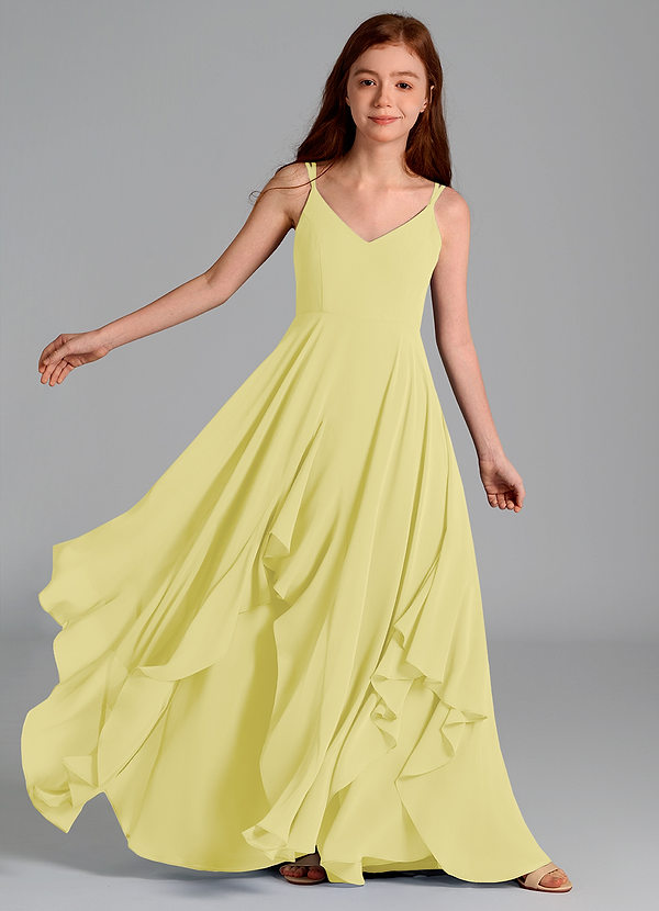 Azazie Karan Junior Abito A-Line in Chiffon Sorbetto Al Limone image1