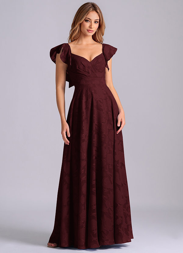 Azazie Leilani Bridesmaid Dresses Cabernet A-Line Sweetheart Neckline Floral Burnout Dress image1