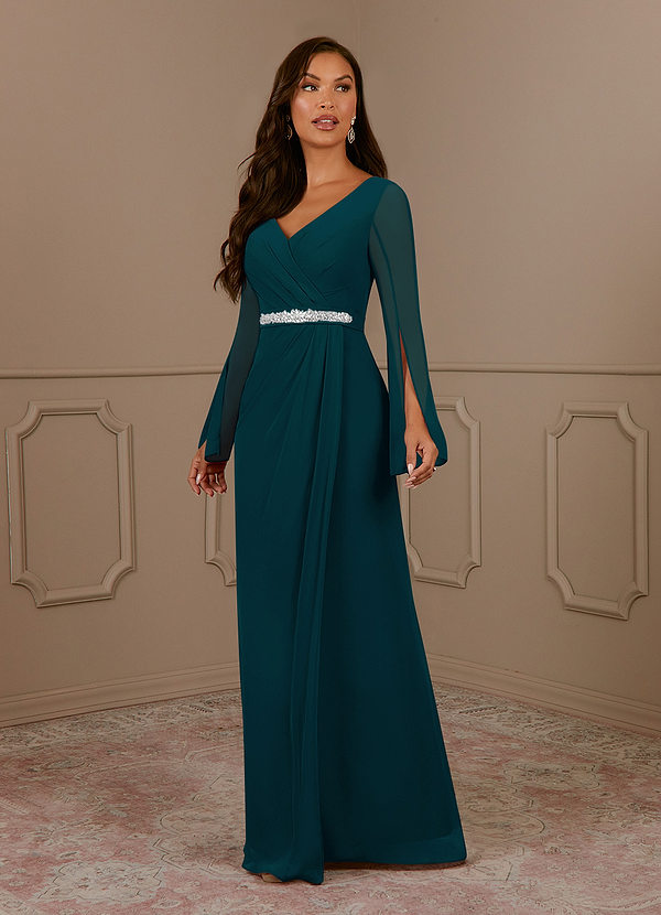 Azazie Belinda Vestidos de Madre de la Novia Vestido de Pino de Gasa de Corte en A con Cuello en V Plisado image1