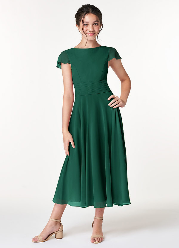 Azazie Payton Junior Robe Trapèze en Mousseline de soie Arc émeraude image1