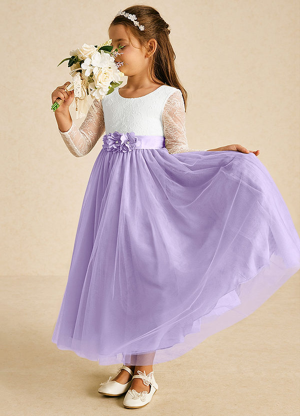 Azazie Mae Flower Girl Dresses Ivory Lilac A-Line Bow Tulle Dress image1