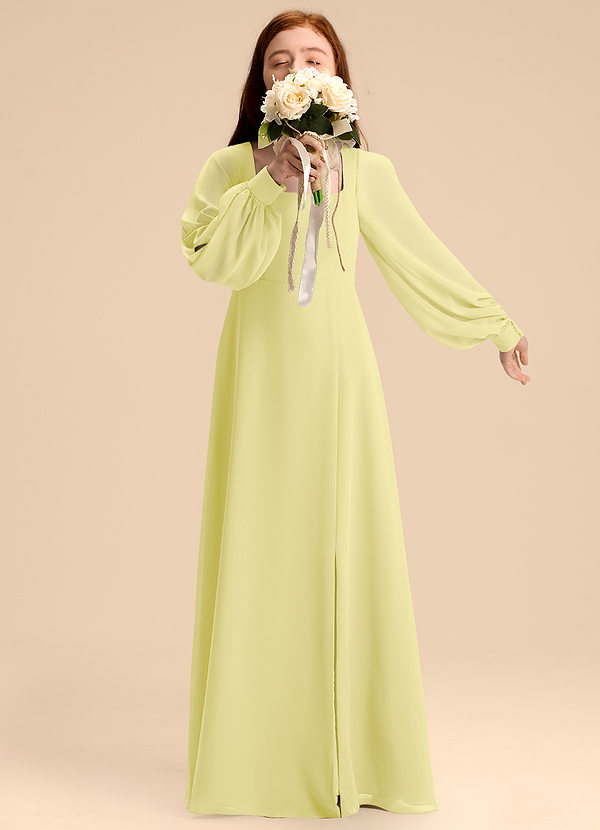 Azazie Bondi Junior Abito A-Line in Chiffon Blusa Sorbetto Al Limone image1