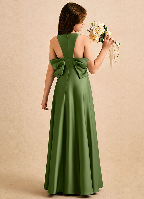 Azazie Nisha Girls Formal Sukienki dla dziewczynek sypiących kwiaty Linia A Pofałdowany Satyna elastyczna Długość podłogi Sukienka image1