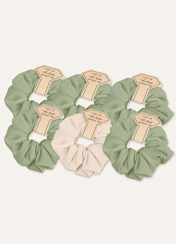 front Matching Color Six-Piece Mixed Color Bridesmaid Stretch Satin Regular Size Scrunchie Set
