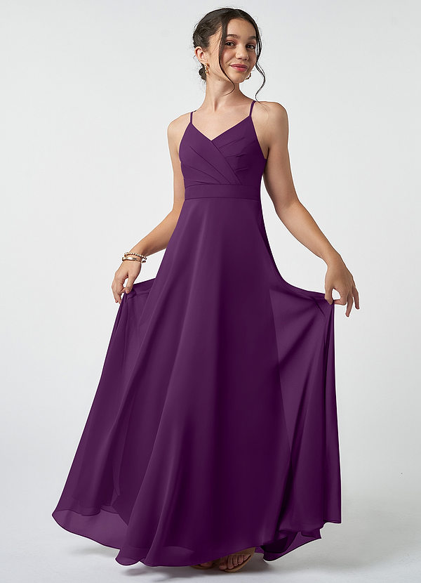 Azazie Avelina Junior Grape A-Line Pleated Chiffon Dress image1