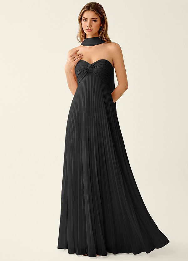 Clementine Black Chiffon 3D Flowers A-line Prom Dress image1