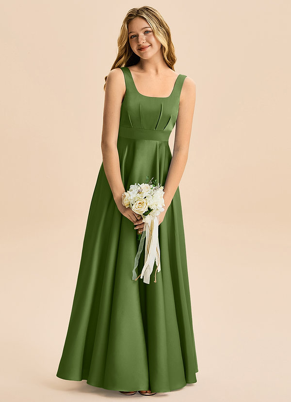 Azazie Gabby Junior Vestido de Enebro de Satén Elástico de Corte en A con Plisado image1