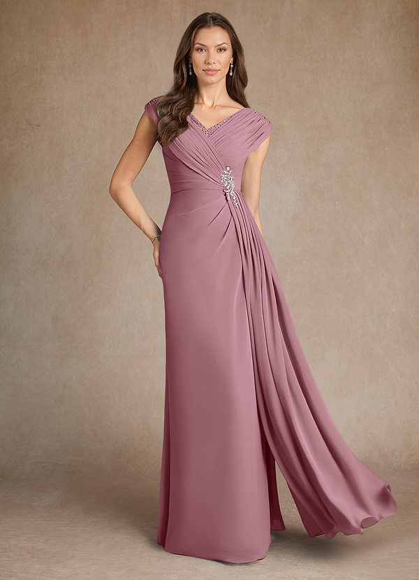 Azazie Bronson Mother of the Brides Dresses Vintage Mauve A-Line Pleated Chiffon Dress image1