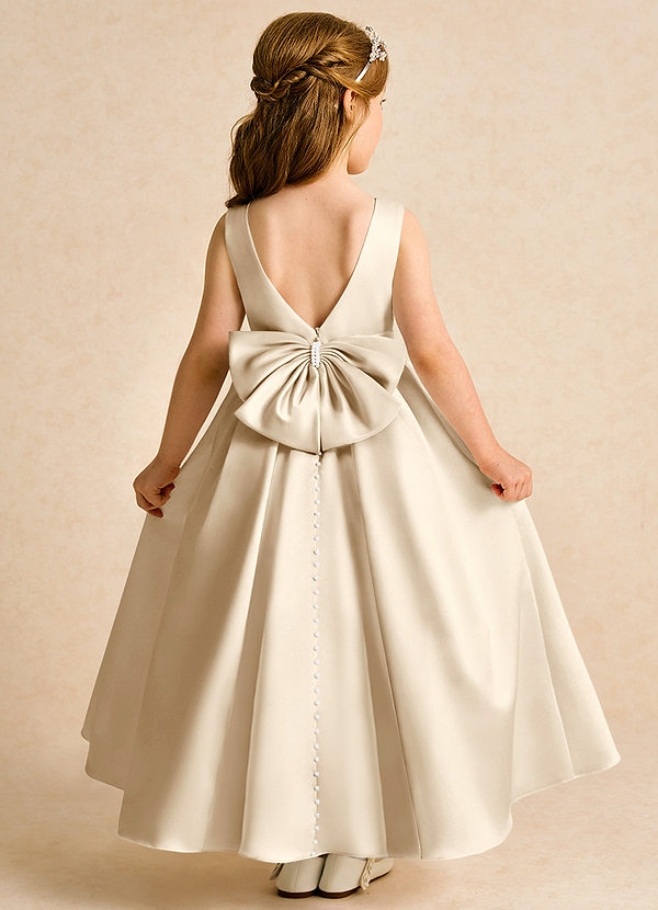 Azazie Cherry Flower Girl Dresses Champagne Champagne Ball-Gown Pleated Matte Satin Dress image1