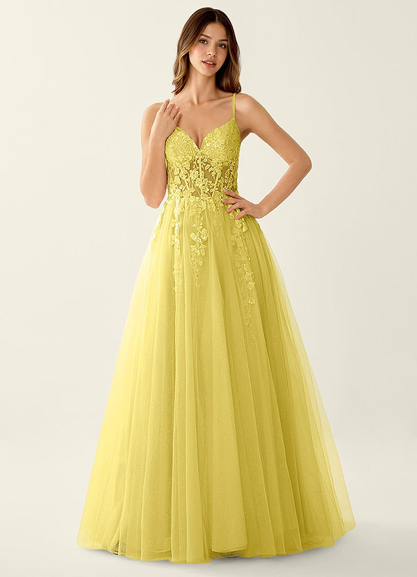 Mayami Jaune Robe de bal en tulle brodé de dentelle et de sequins image1