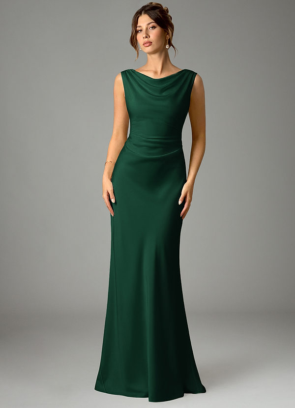 Azazie Kieryn Bridesmaid Dresses Dark Green Mermaid Pleated Stretch Satin Dress image1