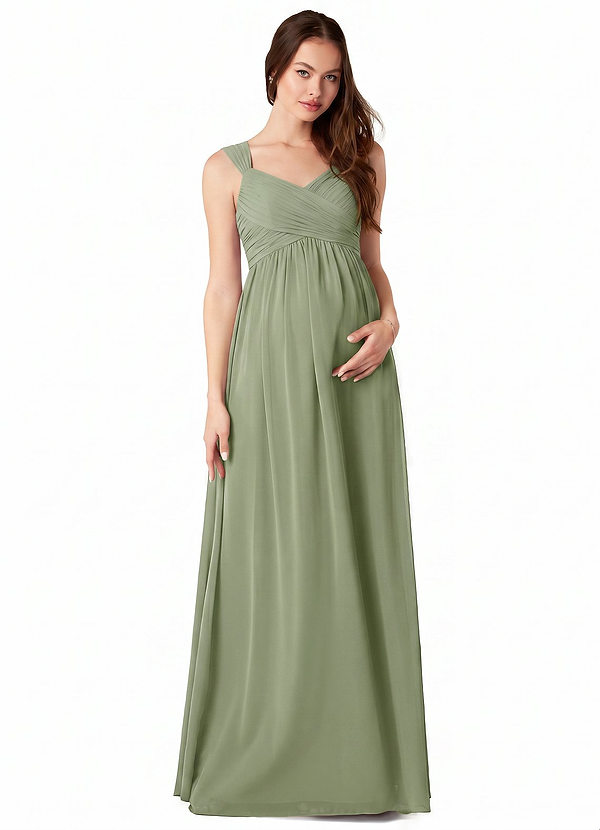 Azazie Yetta Maternity Bridesmaid Dresses A-Line V-Neck Gathered Chiffon Floor-Length Dress image1