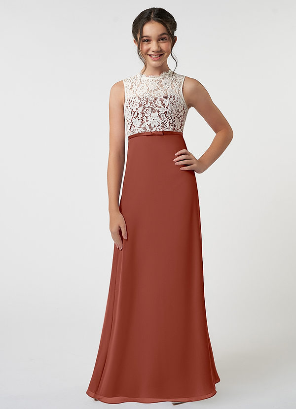 Azazie Rana Junior Auburn A-Line Lace Chiffon Dress image1