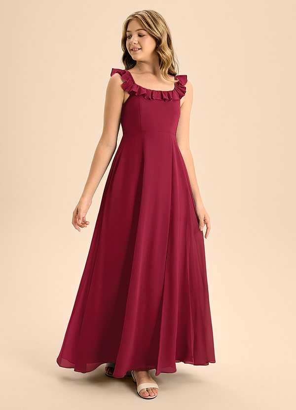 Azazie Callie Junior Burgundy A-Line Ruched Chiffon Dress image1