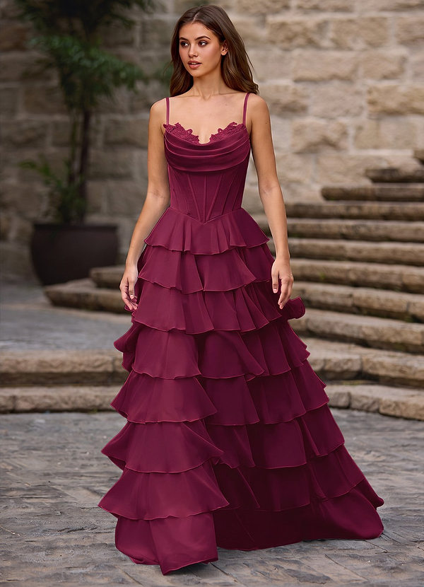 Floralace Merlot Ruffled A-line Prom Dress image1