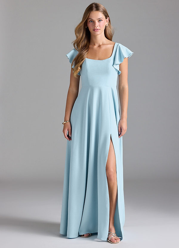 Azazie Bondi Bridesmaid Dresses Sky Blue A-Line Ruched Stretch Crepe Dress image1