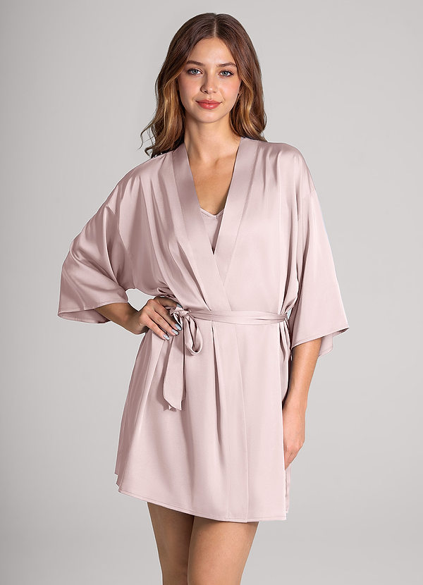 front Bijpassende 2-delige satijnen kamerjas en onderjurkset in kleur