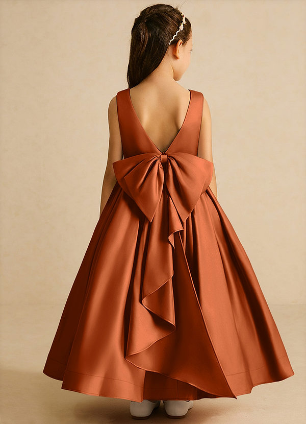 Azazie Cailee Flower Girl Dresses Burnt Orange Ball-Gown Pleated Matte Satin Dress image1