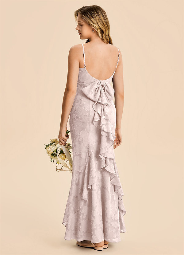 Azazie Lioren Junior Blushing Pink Mermaid Ruched Floral Burnout Dress image1