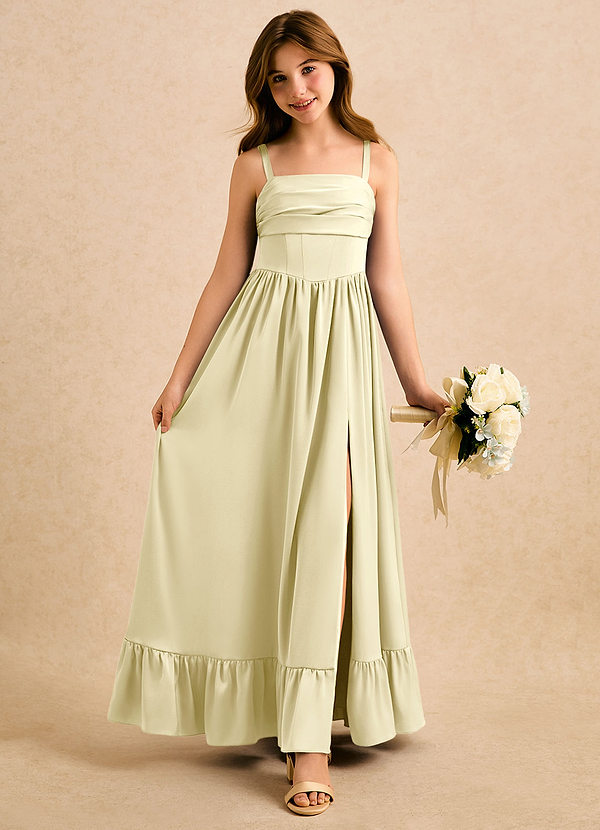 Azazie Maisie Girls Formal Sukienki dla dziewczynek sypiących kwiaty Linia A Marszczony Satyna elastyczna Długość podłogi Sukienka image1