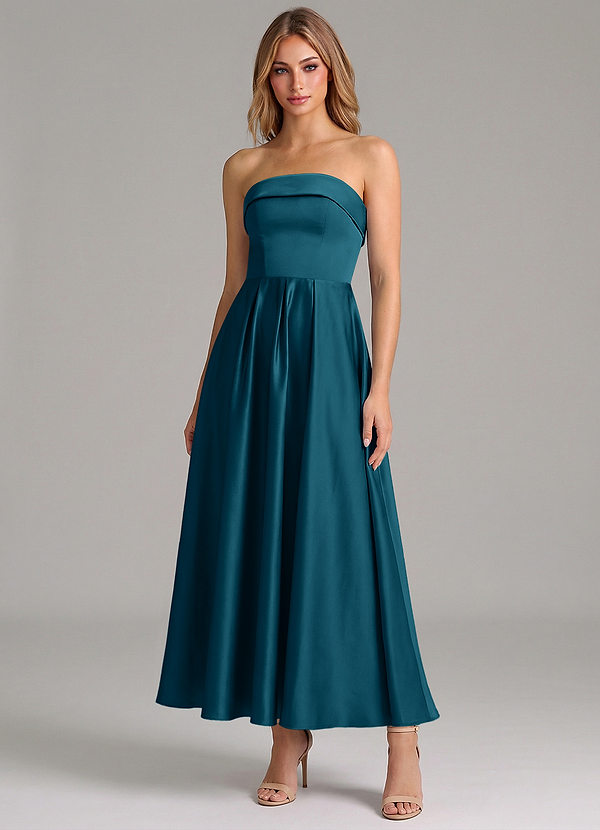 Azazie Lucienne Suknie dla druhen Linia A Pofałdowany Satyna elastyczna Długość kostki Sukienka image1