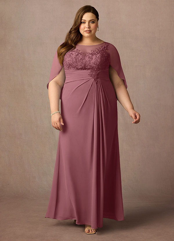 Azazie Hera Abiti Mamma della Sposa Abito A-Line in Chiffon in Pizzo con Mantellina Rosa Del Deserto image1