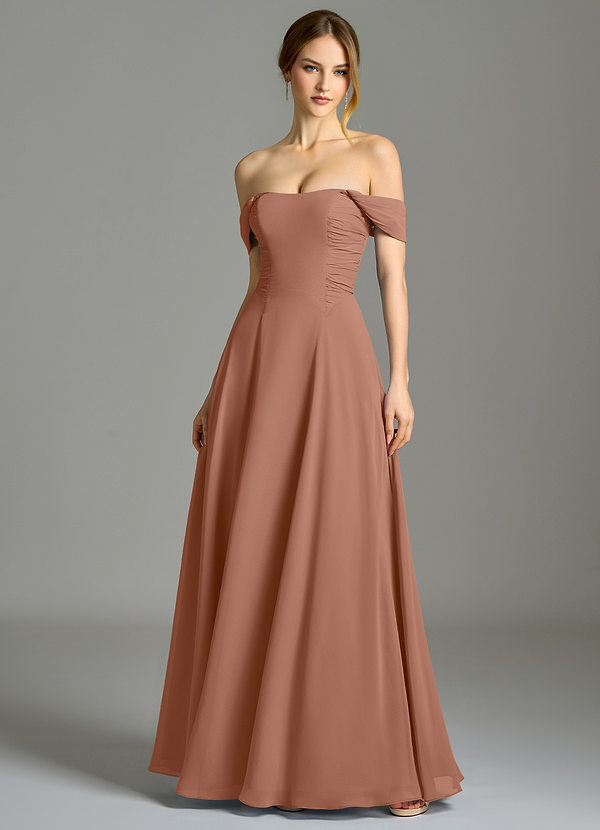 Azazie Oasis Bridesmaid Dresses Bronzer A-Line with Pockets Chiffon Dress image1