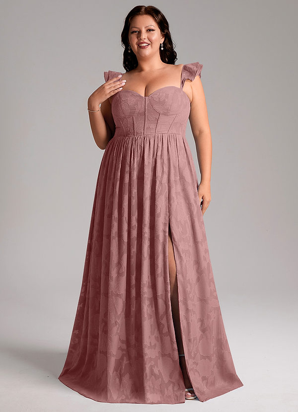 Azazie Denisse Bridesmaid Dresses Dusty Rose A-Line Ruched Floral Burnout Dress image1