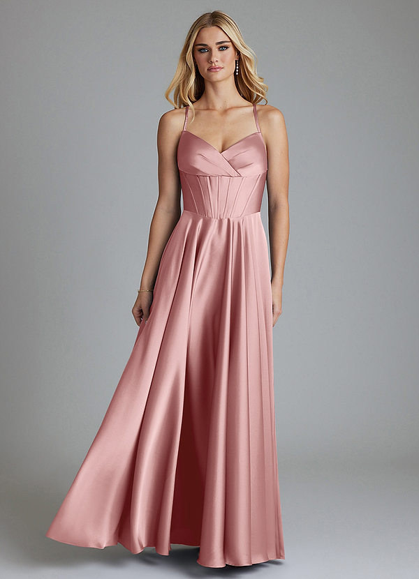 Azazie Alaia Suknie dla druhen Linia A Gorset Satyna elastyczna Do ziemi Sukienka image1