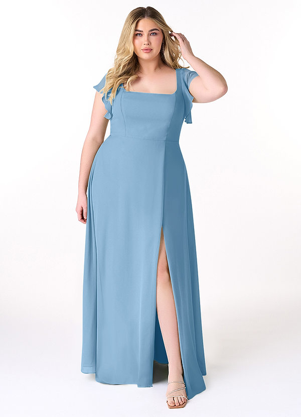 Azazie Bondi Bridesmaid Dresses Steel Blue A-Line Ruffled Chiffon Dress image1