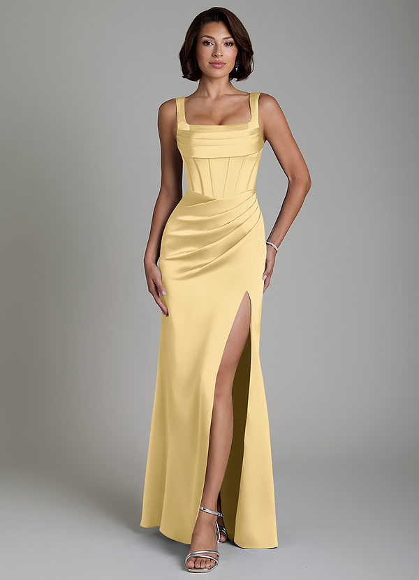 Azazie Amora Robes de demoiselle d'honneur Robe Sirène en Satin extensible Corset Beurre image1