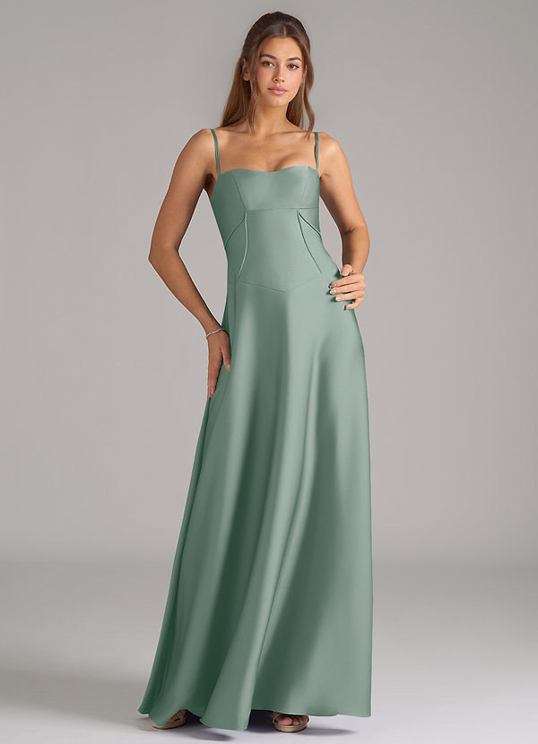 Azazie Valentine Suknie dla druhen Linia A Gorset Satyna elastyczna Do ziemi Sukienka image1