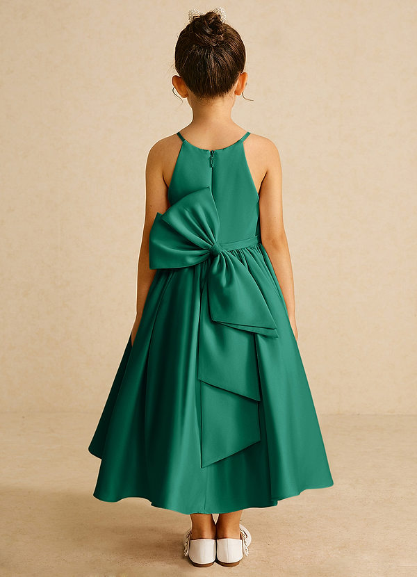 Azazie Sunray Flower Girl Dresses Emerald A-Line Spaghetti Strap Matte Satin Dress image1