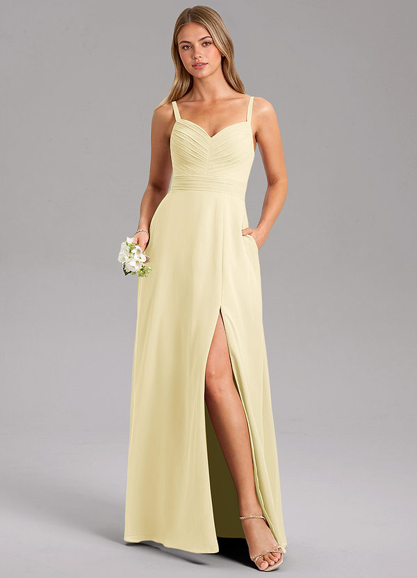 Azazie Terese Bridesmaid Dresses Lemon Sorbet A-Line Pleated Chiffon Dress image1