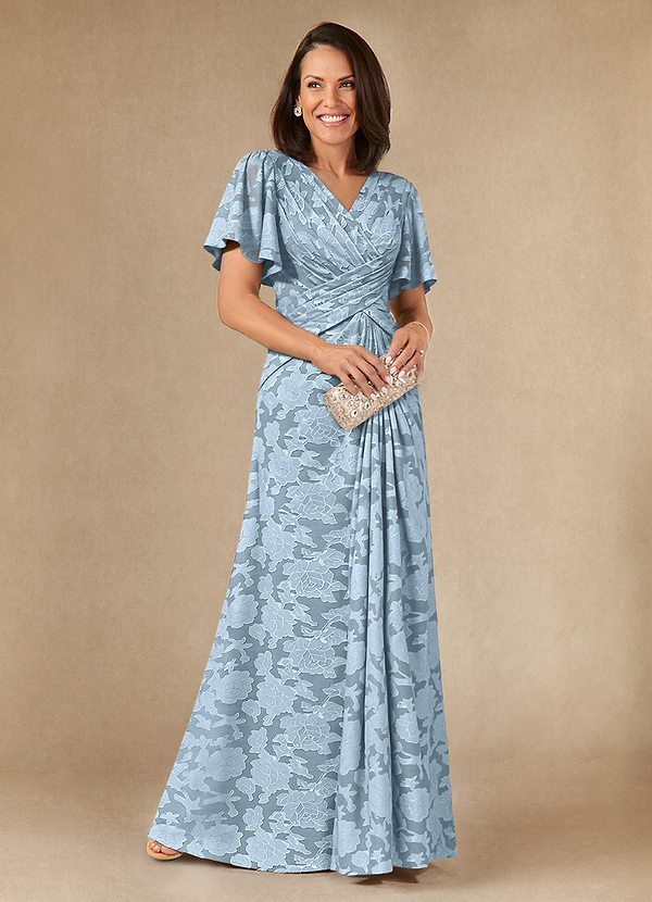 Azazie Emmeline Mother of the Brides Dresses Sky Blue A-Line Pleated Floral Burnout Dress image1