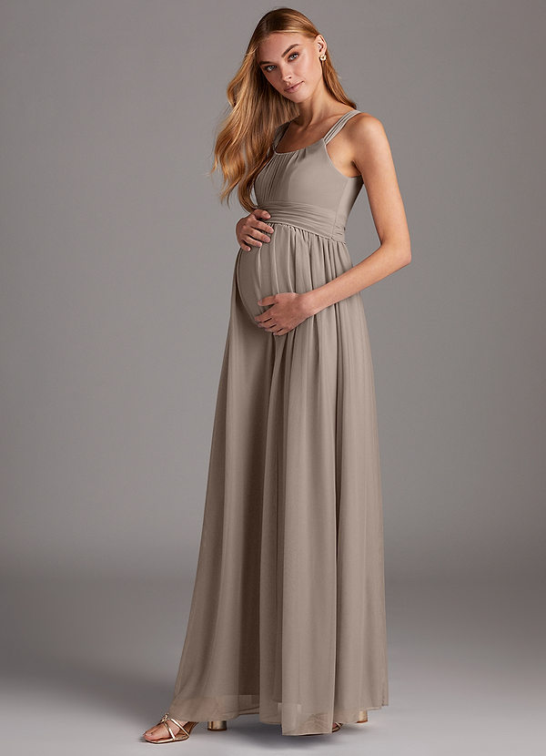 Azazie Melanie Maternity Bridesmaid Dresses Empire Pleated Mesh Floor-Length Dress image1