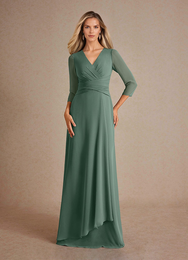Azazie Mayfield Mother of the Brides Dresses Eucalyptus A-Line Pleated Chiffon Dress image1