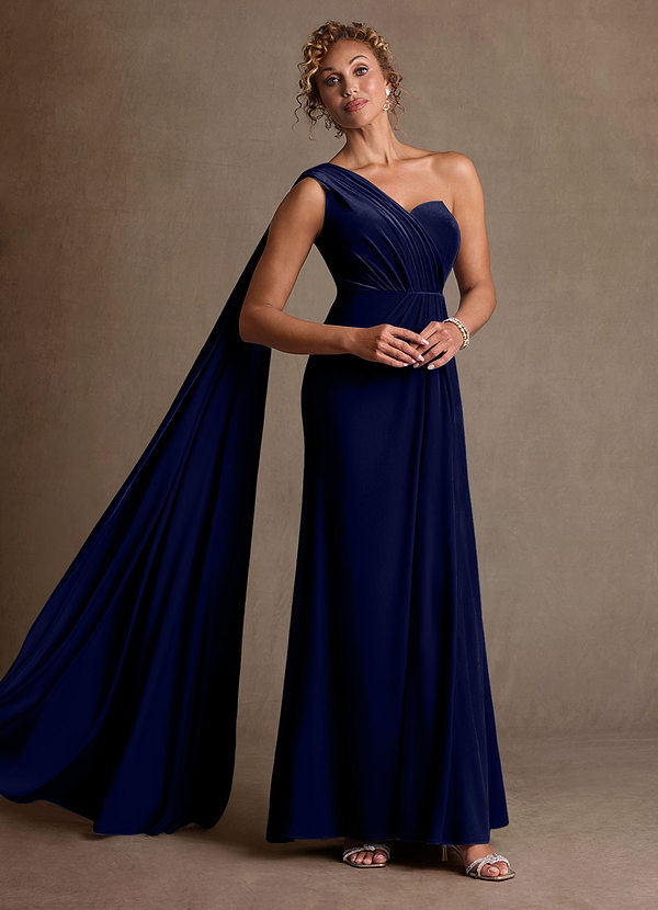 Azazie Aphra Klänningar till brudens mor Klä Tubklänning i sammet Ena axeln Mörk Marinblå image1