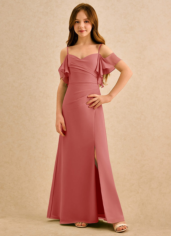 Azazie Pippy Girls Formal Sukienki dla dziewczynek sypiących kwiaty Linia A Dekolt w kształcie serca Szyfon Długość podłogi Sukienka image1