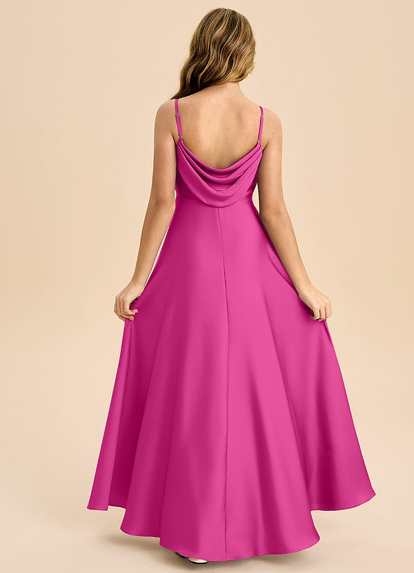 Azazie Bug Junior Robe Trapèze en Satin extensible Plissée Fuchsia image1