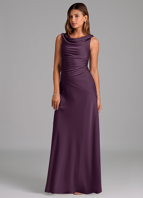 Azazie Nerine Brautjungfernkleider A-Linie Plissee Stretch-Satin Kleid Pflaume image1