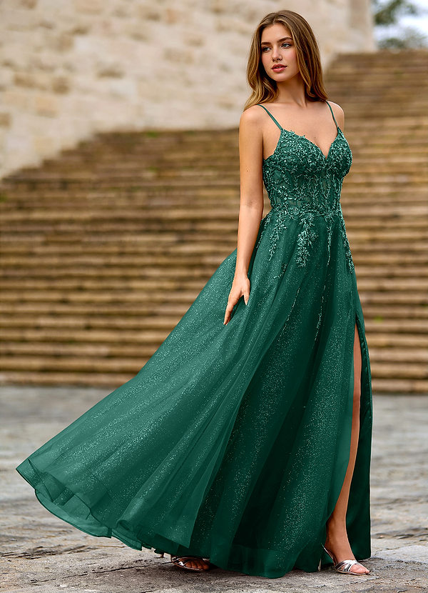 Milliener Dark Green Tulle Flowers Prom Dress image1