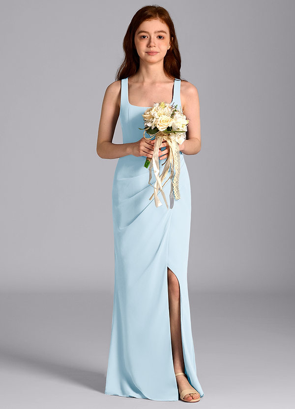 Azazie Mero Junior Meerjungfrau-Linie Plissee Chiffon Kleid Himmelblau image1