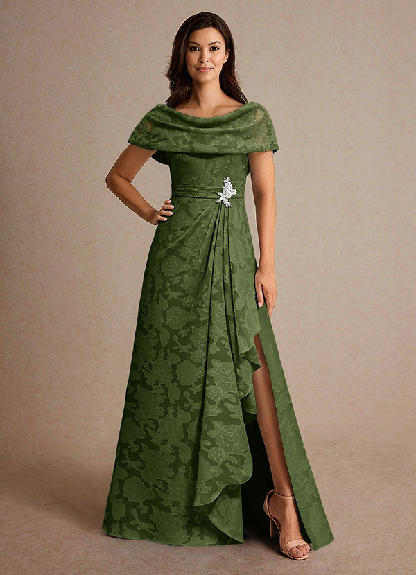 Azazie Branford Abiti da Mamma Sposa Abito A-Line in Burnout Floreale Plissettato Oliva image1