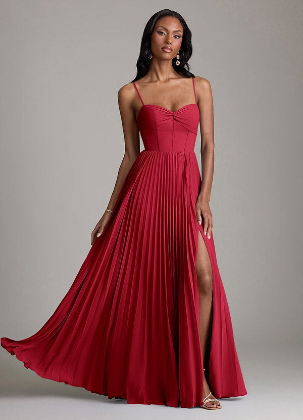 Azazie Akiko Abiti da Damigella Abito A-Line in Chiffon Scollo a Cuore Scarlatto image1