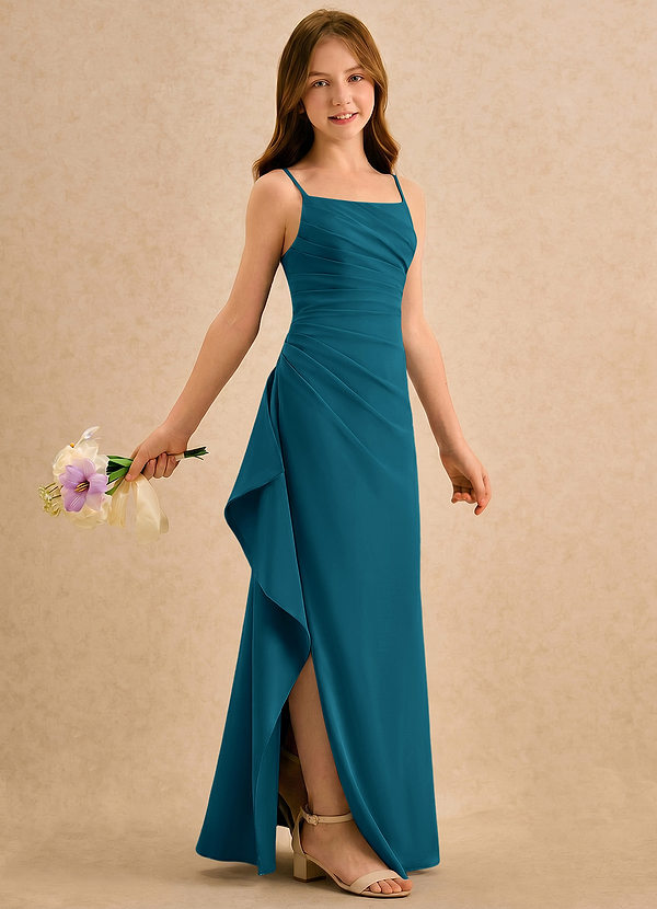 Azazie Cannoli Girls Formal Flower Girl Dresses Ink Blue A-Line Pleated Chiffon Dress image1