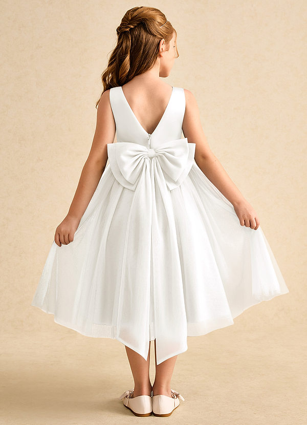 Azazie Winnie Flower Girl Dresses Ivory Ball-Gown Bow Tulle Dress image1
