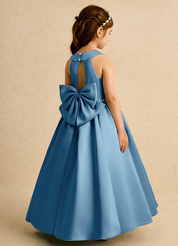 Azazie Daisies Robes de Fillette d'Honneur Robe Princesse en Mat Satiné Arc Acier Bleuté image1